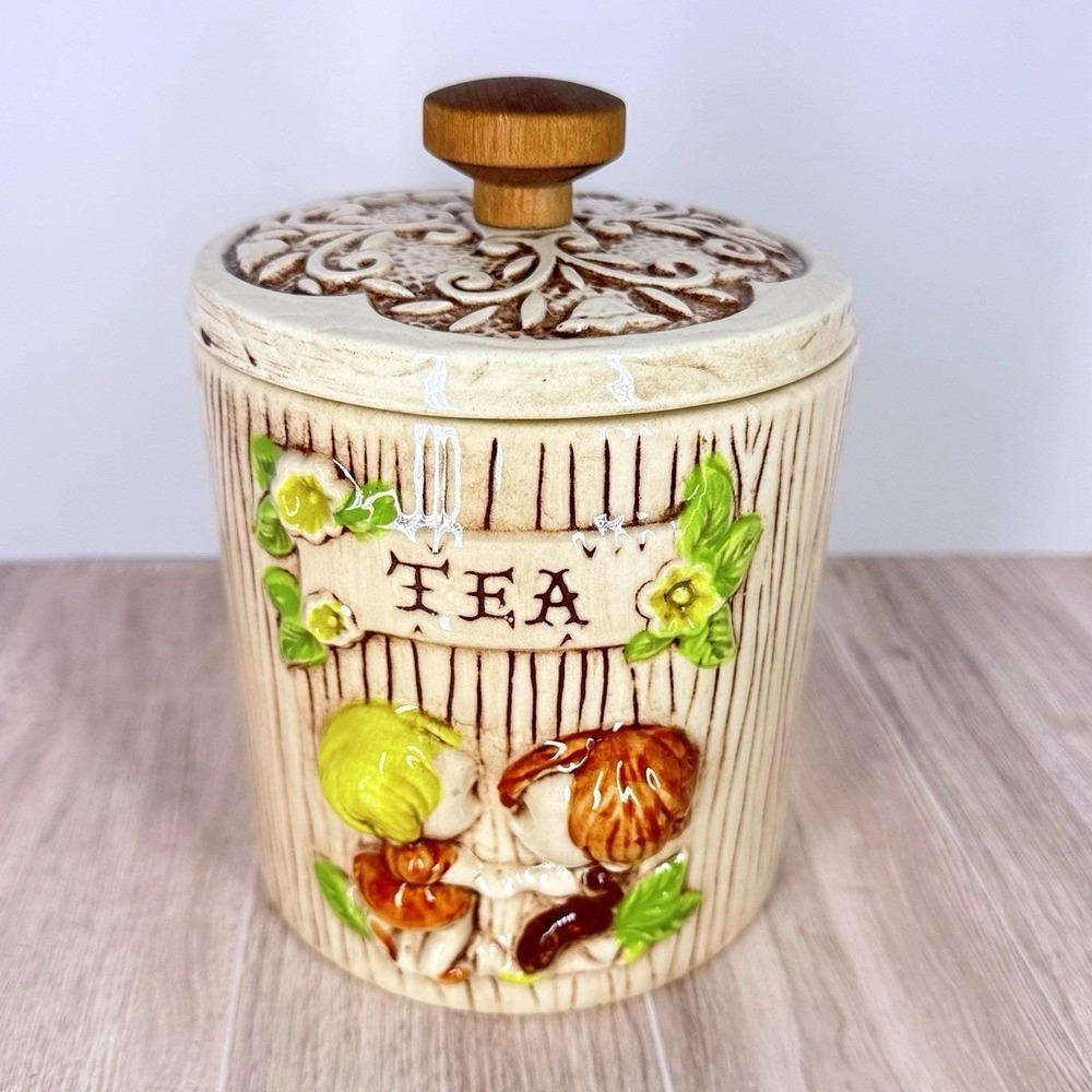 Treasure‎ Craft USA Tea Canister Ceramic Vintage Kitchen Storage Jar w Lid